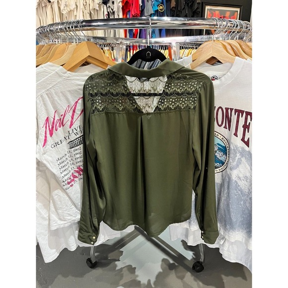 Vintage Y2K bebe Army Green Lace Back Button Down Blouse Size Medium - Picture 8 of 8